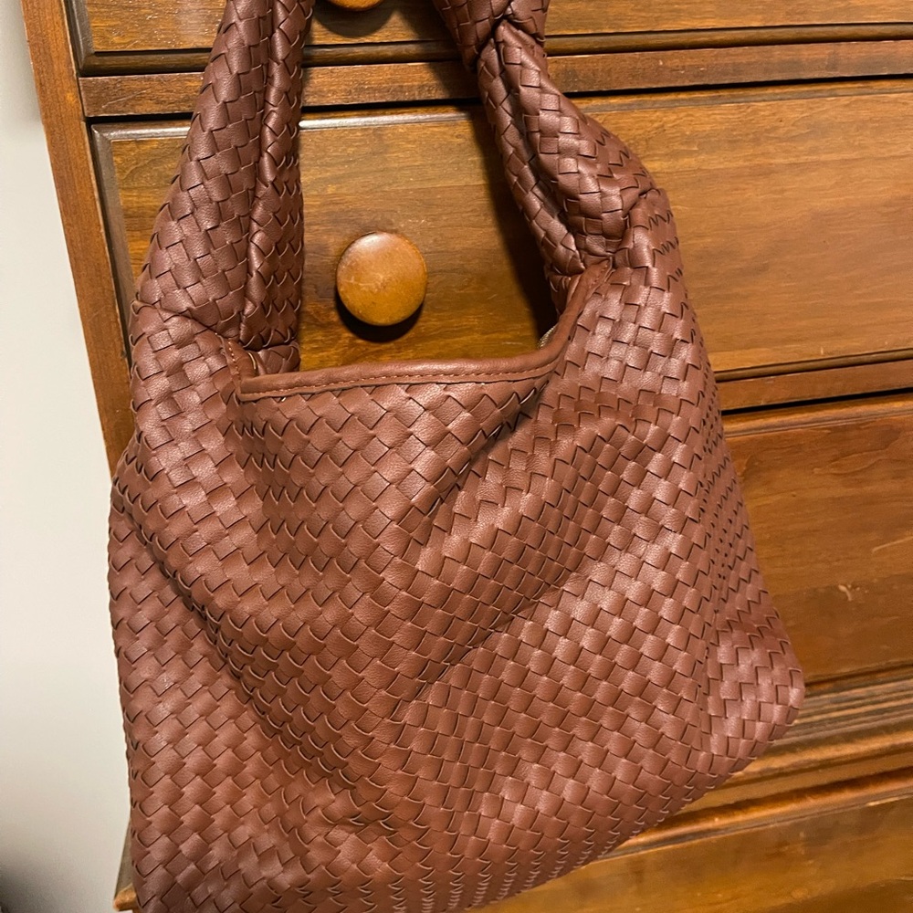 Elegant Brown Woven Handbag
